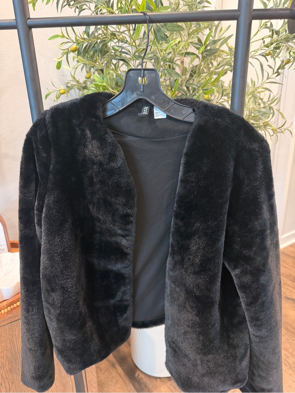 H&M Black Teddy Faux Fur Jacket for Women